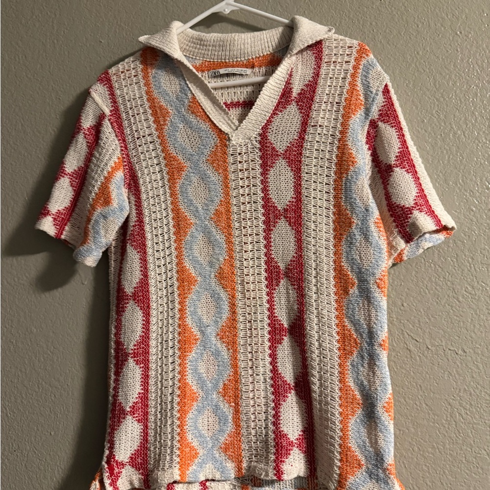 Zara Multicolor Knit Polo Shirt